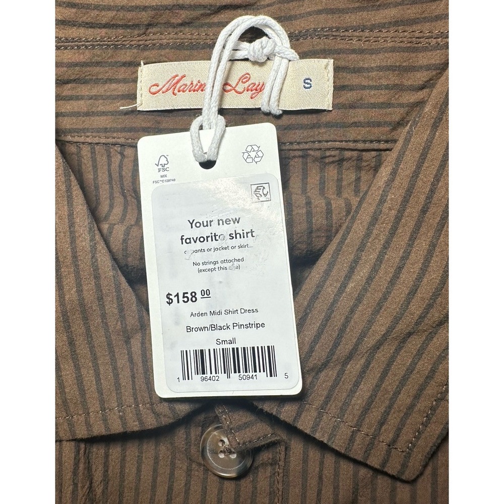 Marine Layer Arden Midi Shirt Dress NWT Brown Black Pinstripe Pima Cotton Sz S - Picture 14 of 16